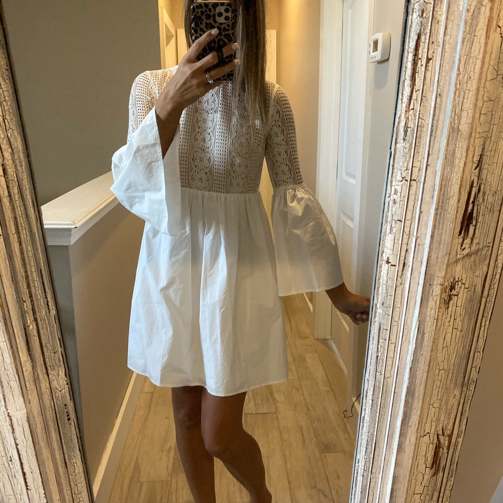 White Bell Sleeve Mini Dress